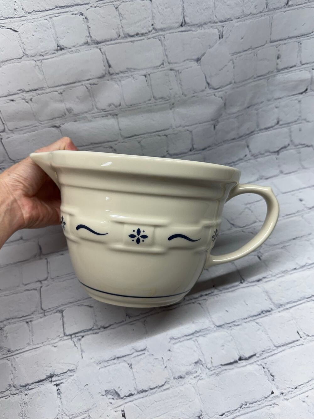Longaberger Pottery Woven Traditions Blue Ivory Batter Mixing Bowl